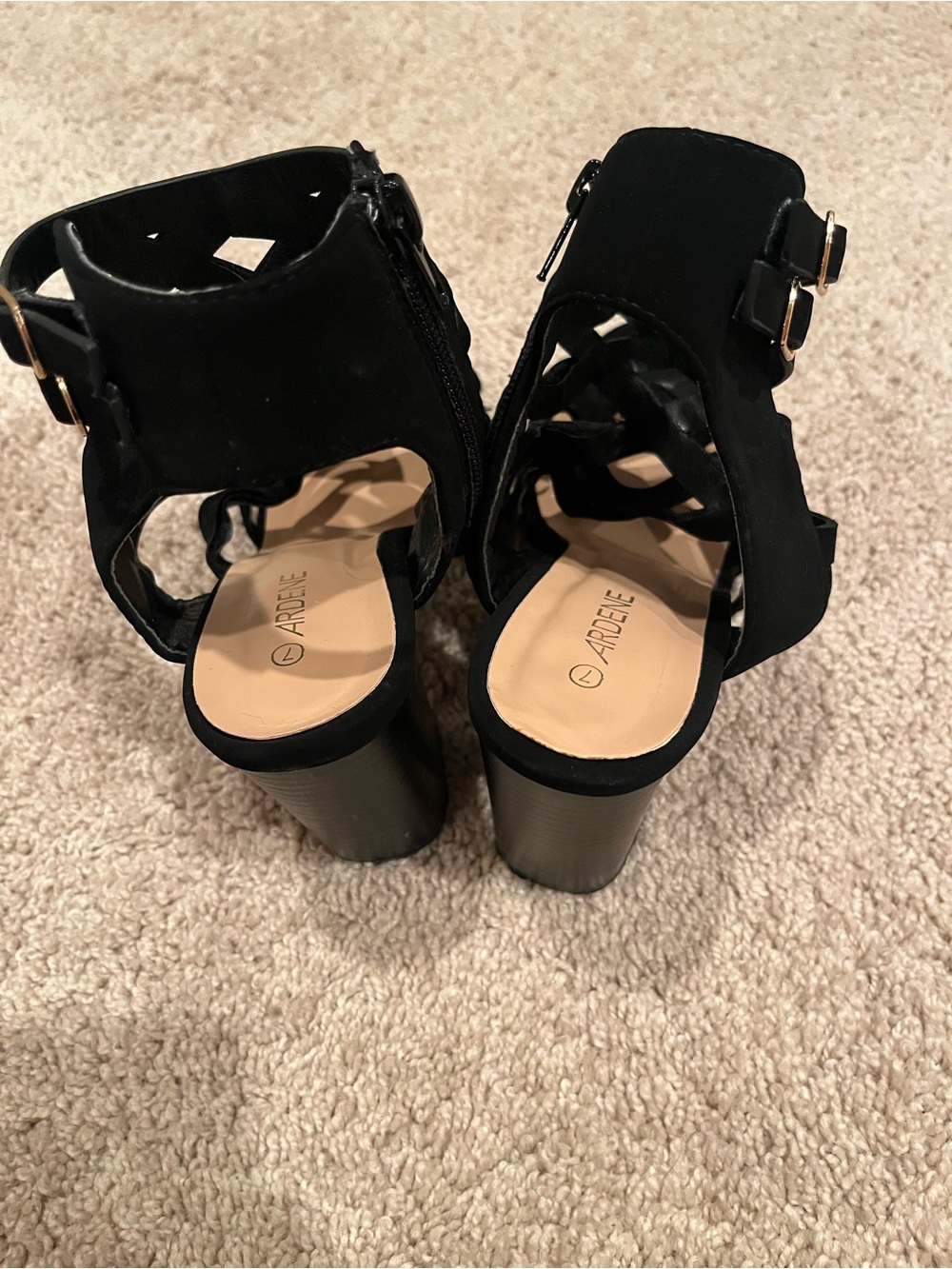 Ardene Black Suede Block Heel Sandals with Buckle Straps